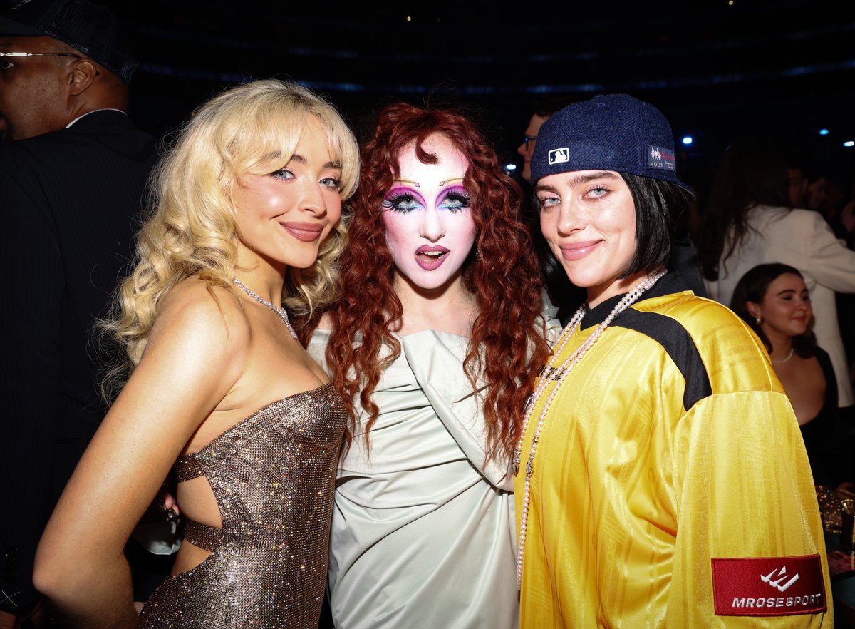 Variety's tweet image. Sabrina Carpenter, Chappell Roan and Billie Eilish at the #GRAMMYs
