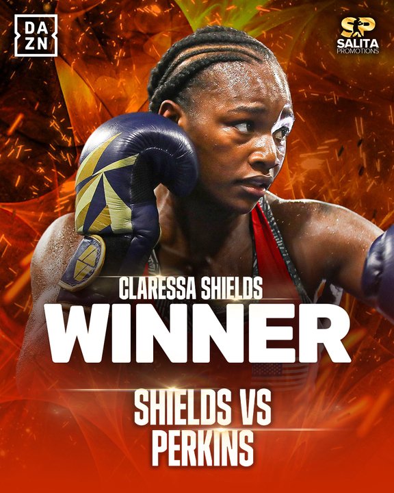 DAZNBoxing's tweet photo. THE FIRST-EVER UNDISPUTED WOMEN'S HEAVYWEIGHT CHAMPION OF THE WORLD🥇🥇🥇

#ShieldsPerkins https://t.co/rYhaxDnZcL