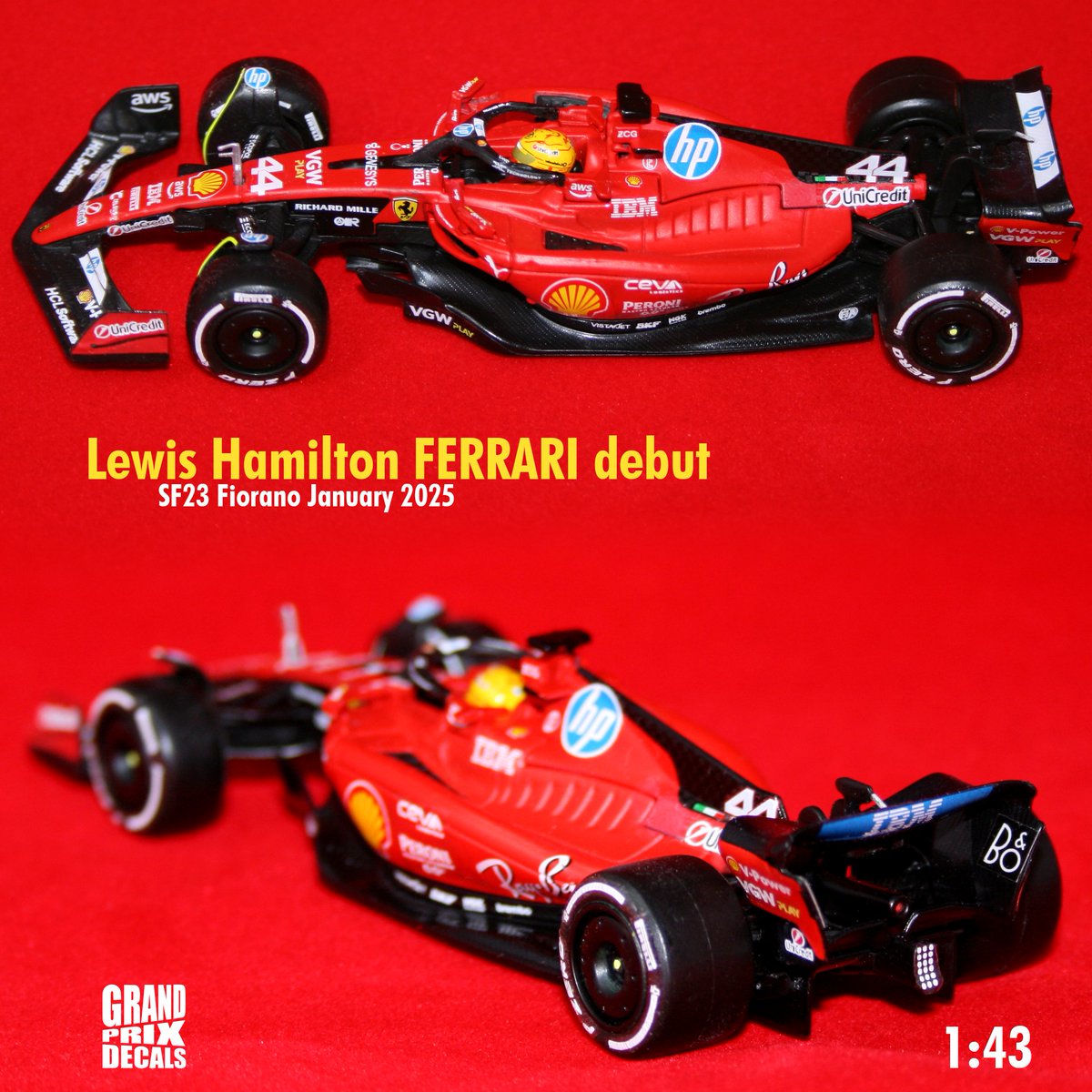 GrandPrixDecals's tweet photo. Lewis Hamilton's 2025 Fiorano debut in 1:43 scale
#LewisHamilton #scuderiaferrarif1 #F1 https://t.co/ryBQD2juhl