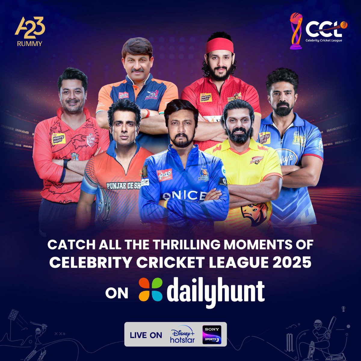Dailyhunt (@dailyhuntapp) on Twitter photo Don't miss the Celebrity Cricket League 2025 on Dailyhunt! Watch your favorite stars battle it out on the field in thrilling matches packed with action & entertainment. Catch all the excitement live! Don't miss the Celebrity Cricket League 2025 on Dailyhunt! Watch your favorite stars battle it out on the field in thrilling matches packed with action & entertainment. Catch all the excitement live!