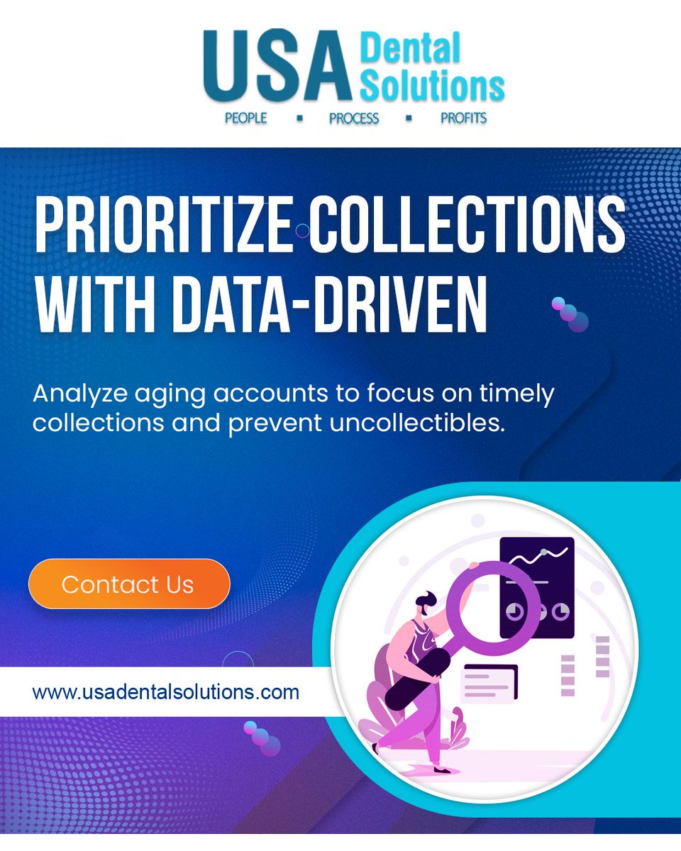 _USADS's tweet photo. Maximize collections with data-driven insights! Stay ahead of aging accounts and improve cash flow. 

#usads #rcm #smartcollections #dentalsolutions https://t.co/QYe05g8ZnR