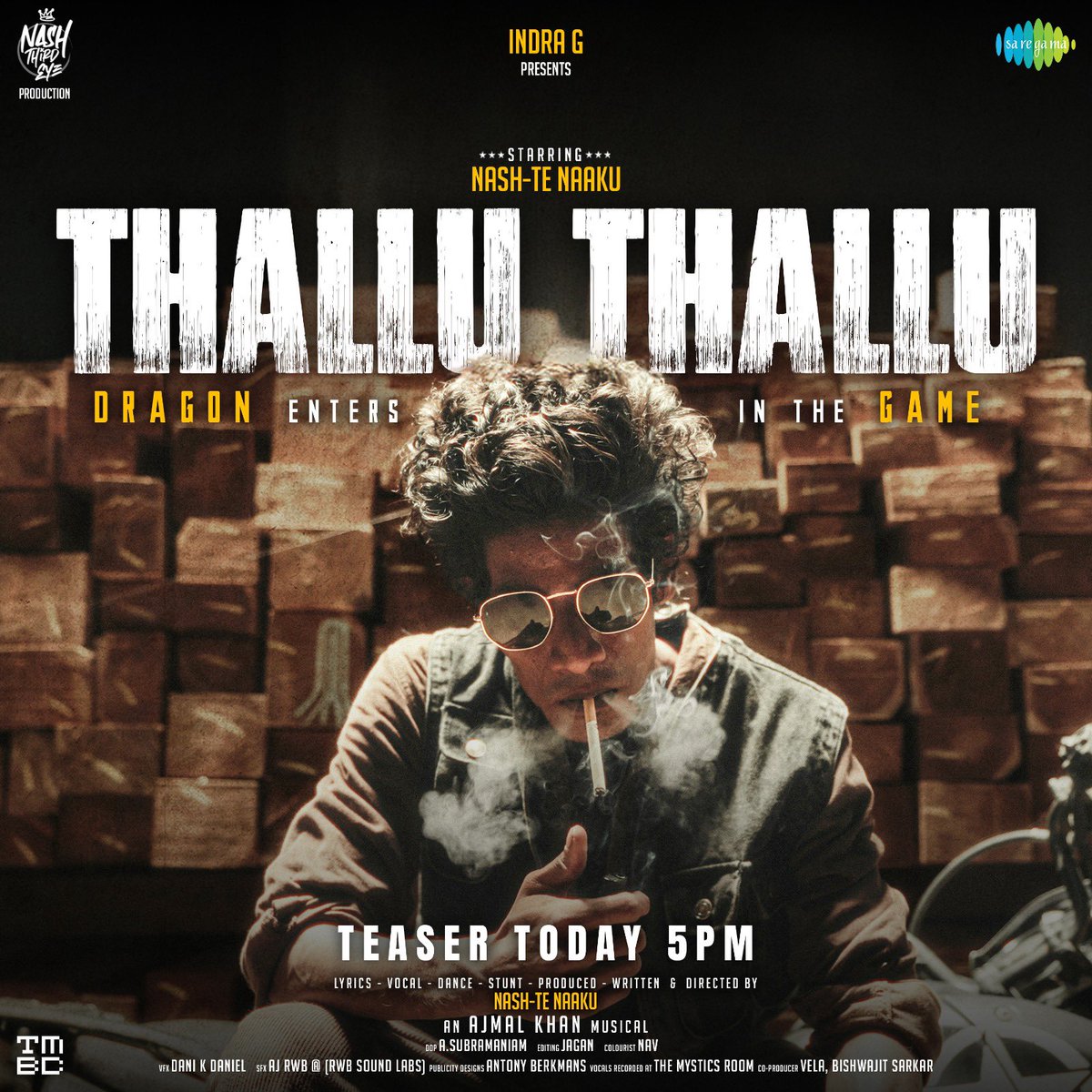 Unveiling The First Look Of #ThalluThallu Music Video! 🤩 

Teaser Drops Today at 5 PM! 💥

🎶 #AjmalKhan

#NaashTeNaaku #Subramaniam #Jagan #Vela #BiswajitSarkar #TheNashThirdEye