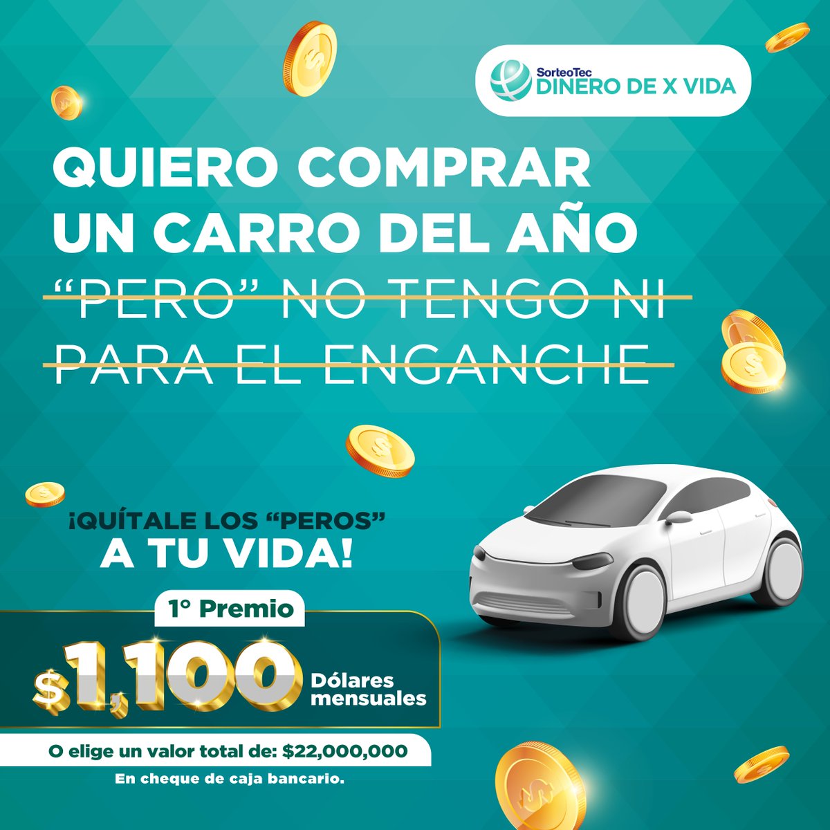 SorteosTec's tweet image. 🚗💭 ¿Quieres estrenar coche pero el dinero no te alcanza?

El 10° Sorteo Dinero De X Vida puede cambiarlo todo. 🎟️ Gana $22,000,000 MXN o $1,100 dólares mensuales de x vida ¡Por solo $470! 💰✨ 

¡Que el dinero sea un problema! Compra tu boleto 👉 spr.ly/6011xsiS3 🍀