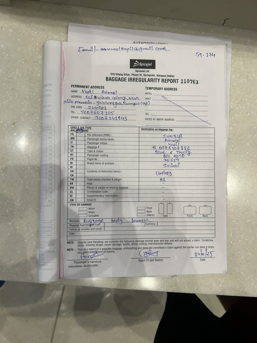AnmolKapil21's tweet photo. Disappointed with @flyspicejet! My baggage was damaged during my flight, and I reported it at the airport with a filled damage report. It's been days, and I haven't heard back. Can someone from your team look into this? https://t.co/XYgyoe2WLV