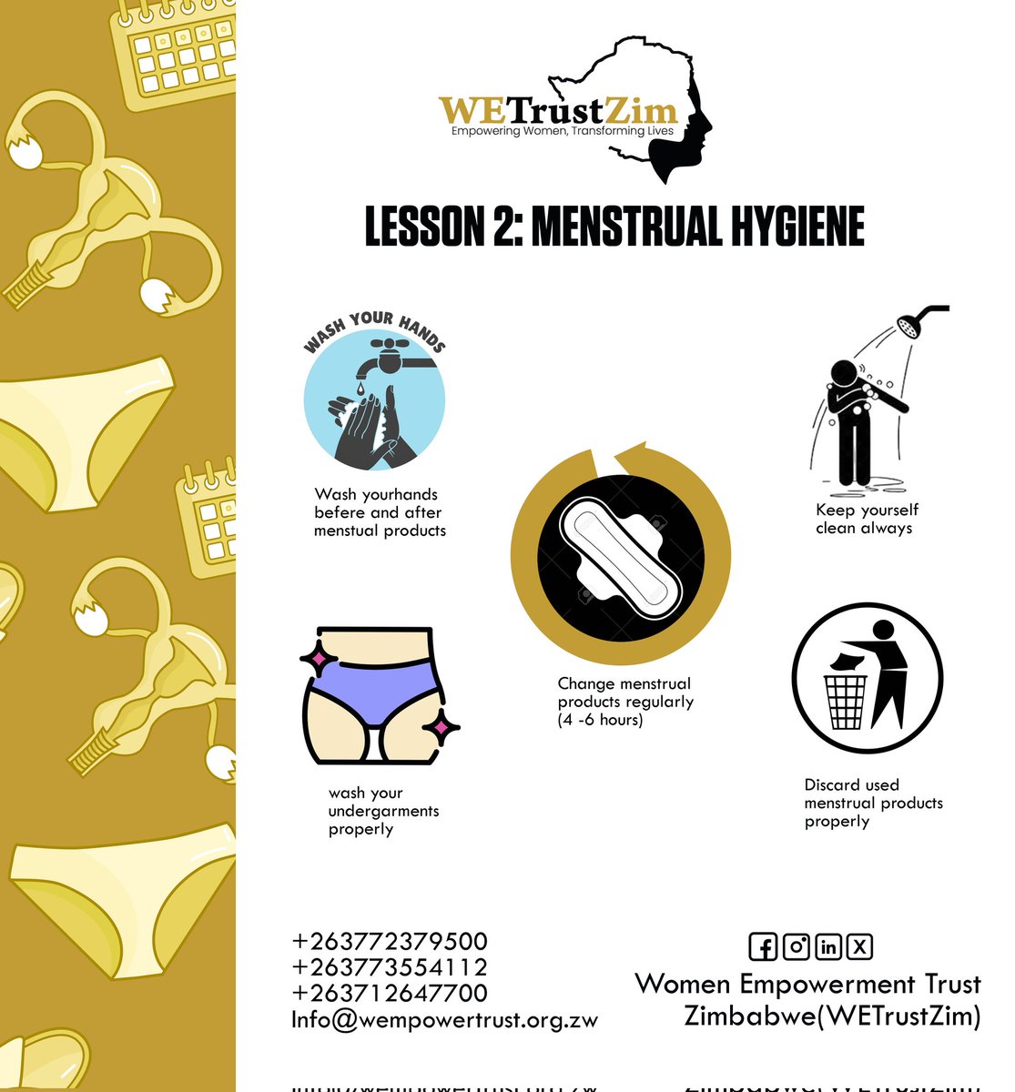 Misunde47759231's tweet photo. Menstrual Hygiene Management:
The Importance of Menstrual Hygiene Management
Menstrual hygiene management (MHM) refers to the practices and actions taken to manage menstruation in a hygienic and healthy way. Finding the full lesson @WomenEmpowermentTrustZimbabwe  Facebook page https://t.co/iSZjOV9k28