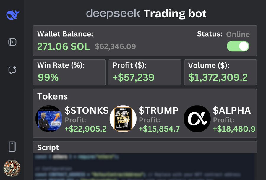 sol_jingou's tweet photo. 这个朋友利用DeepSeek创建了一个自动交易机器人

通过交易meme币赚了 5.7 万美元，无需编程技能

下面是完整的实现过程👇👇👇 https://t.co/5bo1GUrMgj