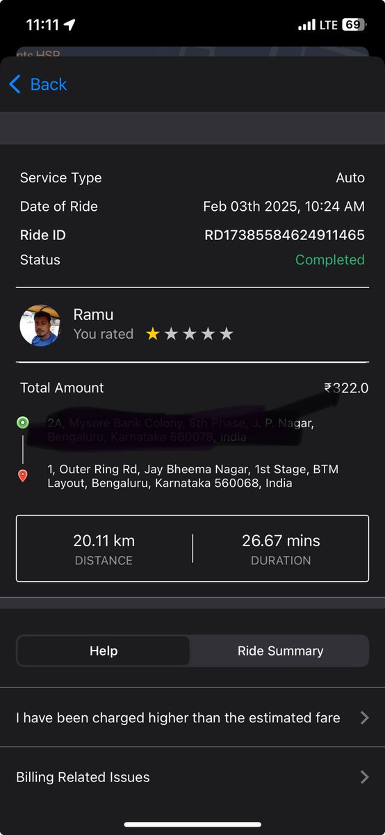 noMercy2306's tweet photo. I got charged for the entire trip whereas the driver cancelled my trip in between. I tried reaching out to the support team but no one cared to reply ⁦@rapidobikeapp⁩ https://t.co/yywxeaPwiX