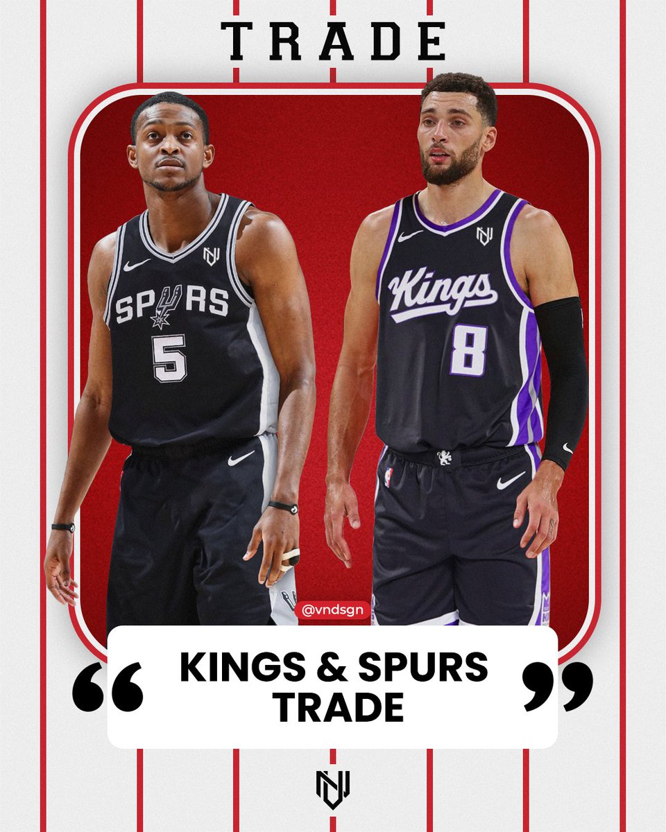 Spurs: De'Aaron Fox, Jordan McLaughlin   Kings: Zach LaVine, Sidy Cissoko, three 1st round picks (2025 CHA, 2027 SAS, 2031 MIN), three 2nd round picks (2025 CHI, 2028 DEN, 2028 own back) 

Bulls: Zach Collins, Tre Jones, Kevin Huerter, their own 2025 pick via SAS

#vndsgn #trade
