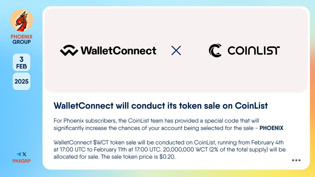WalletConnect will conduct its token sale on CoinList ❗️EXCLUSIVE FOR  PHOENIX SUBSCRIBERS ❗️ CoinList team has provided a special promo code that  will significantly increase your chance of being selected for the