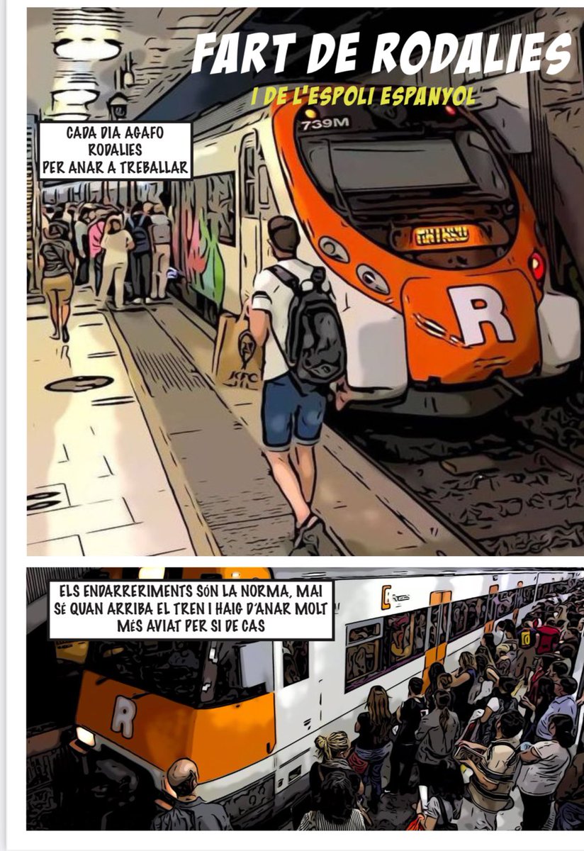 El còmic “Fart de Rodalies” s’ha estat distribuint en totes les protestes contra l’espoi espanyol a Rodalies. A partir d’avui, cada dia publicarem una pàgina del còmic que és tant sols l’experiència personal d’utilitzar aquest servei. Desitgem que us agradi