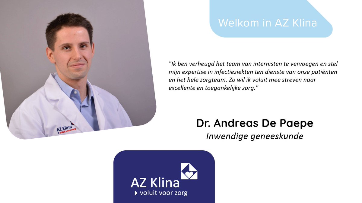 Dr. Andreas De Paepe start als arts inwendige geneeskunde in AZ Klina. Welkom en veel succes!
#AZKlina #Voluit #VoluitVoorZorg #inwendigegeneeskunde