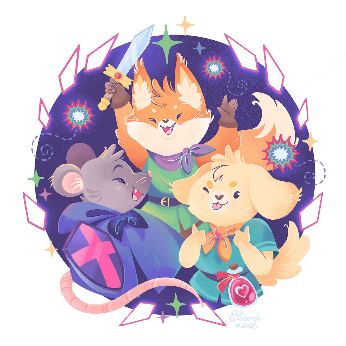 ✨ Cute Adventurers ✨ 🐭🦊🐶
This is a commission I made in January. Three very cute characters in the universe of the game Tunic, ready to go on an adventure!