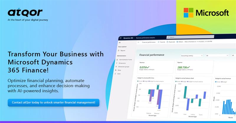 atQor_'s tweet photo. 🚀 Unlock Financial Excellence with Dynamics 365 Finance! 💼

Gain complete control over your business finances with Microsoft Dynamics 365 Finance – the AI-powered solution that enhances visibility, automates processes, and maximizes profitability.

✅ AI-driven insights for smarter financial planning
✅ Automated accounting & reporting to accelerate decision-making
✅ Predictive analytics to optimize cash flow & tax management
✅ Copilot-assisted analytics for enhanced performance management

At atQor, we ensure seamless Microsoft Dynamics 365 Finance integration—unlocking AI-powered insights, automation, and smarter financial management to boost efficiency, performance, and business growth.

 📩 Ready to transform your financial operations? Contact atQor today and let’s drive your business forward! https://t.co/Q4UZRyOLLf

#FinanceTransformation #AIinFinance #MicrosoftDynamics #microsoftdynamics365  #BusinessGrowth #FinancialExcellence #Automation #DataDriven #SmarterBusiness #atQor  #microsoft #DigitalFinance #TechInnovation #BusinessEfficiency #CloudSolutions #FinancialSuccess #FinancialAutomation #NextGenFinance