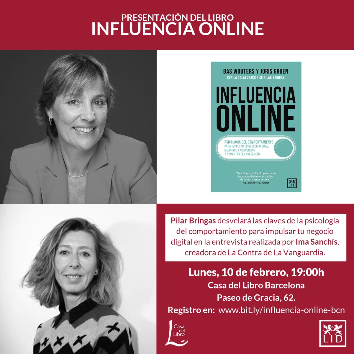 LID Editorial (@lideditorial) on Twitter photo 10/02. Evento: #InfluenciaOnline. Barcelona.
Las claves de la #psicología del comportamiento para:
✅ Implusar tu #negociodigital
✅ Mejorar la #conversión
✅ Aumentar el #engagement
✅ Promover las #ventas
En la presentación del #libro de <a href="/PilarBringas/">MarketingEnPositivo</a> acompañada por <a href="/ImaJost/">ima sanchis jost</a> 10/02. Evento: #InfluenciaOnline. Barcelona.
Las claves de la #psicología del comportamiento para:
✅ Implusar tu #negociodigital
✅ Mejorar la #conversión
✅ Aumentar el #engagement
✅ Promover las #ventas
En la presentación del #libro de <a href="/PilarBringas/">MarketingEnPositivo</a> acompañada por <a href="/ImaJost/">ima sanchis jost</a>