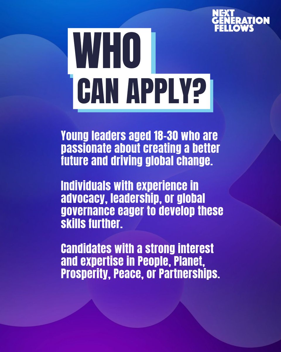 opportunitiesfy's tweet photo. 🚨 Applications Open: The Next Generation Fellowship 2025 is seeking young leaders (18–30) to lead global campaigns and represent youth at the Final SDG Summit 2027—apply by Feb 17, 2025! 🌍 Apply here https://t.co/IOQtjKRQKn

#NextGenFellow #YouthLeadership #SDG #UNFoundation https://t.co/iKTDdhkGSD