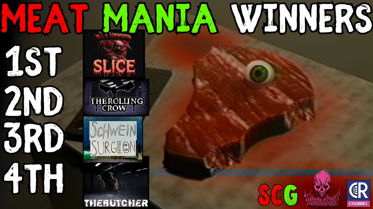 Hello Meat Maniacs! The madness draws to an end, the results are in for the grade A picks of this jam:  

1st Slice  
2nd The Rolling Crow   
3rd Schwein Surgeon   
4th The Butcher   

To the winners: prizes will be delivered within 2 weeks

Links to the games below!
