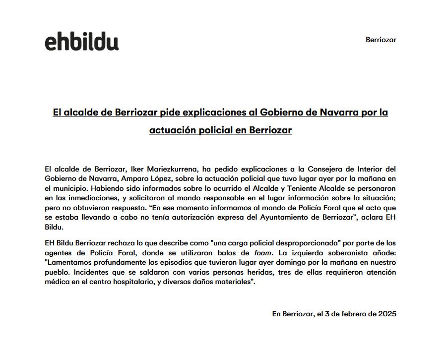 Atzoko gertakarien harira

Sobre los hechos ocurridos ayer.

👇👇👇
#Berriozar