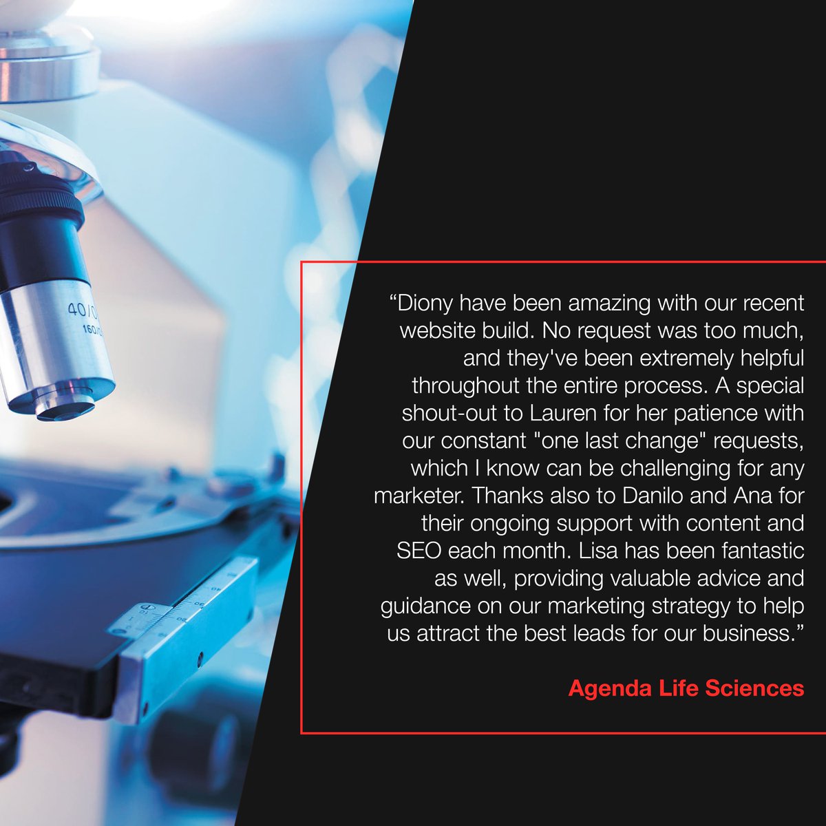 Amazing feedback from Agenda Life Sciences!🙌

Since 2022, we’ve been working with Agenda to strengthen their SEO and now, we’ve launched a brand-new, streamlined website.

It’s been amazing to see their digital presence evolve, and we’re proud to support their growth! 

#Diony