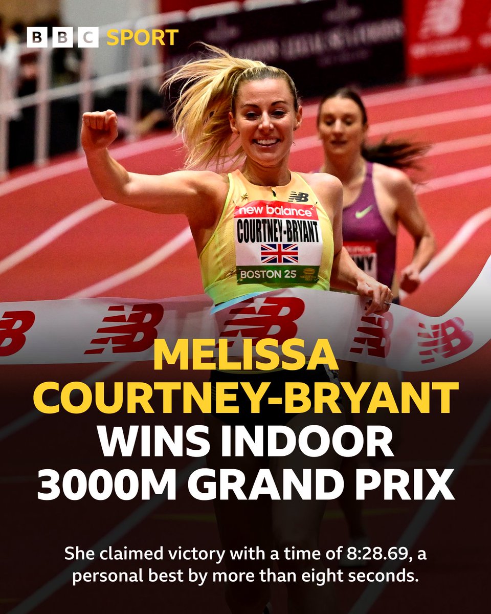 An amazing run for Melissa Courtney-Bryant last night who is now second on the British indoor 3000m all-time list, behind Laura Muir's national record of 8:26.41 from 2017 🏃🏼‍♀️💨

#BBCSport