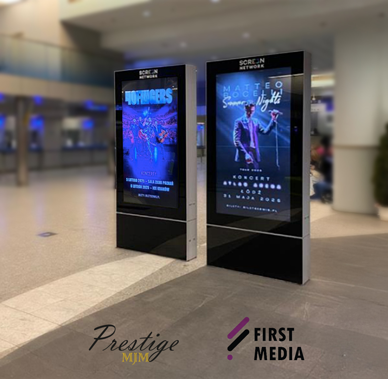 Prestige MJM nawiązał współpracę z agencją reklamową Firstmedia. Spoty promocyjne koncertów 40 FINGERS i Matteo Bocellego były wyświetlane na ekranach w okolicach dworców PKP trzech miast: Poznań Główny, Warszawa Centralna oraz Kraków Główny.
Więcej: prestigemjm.com/wspolpraca-pre…