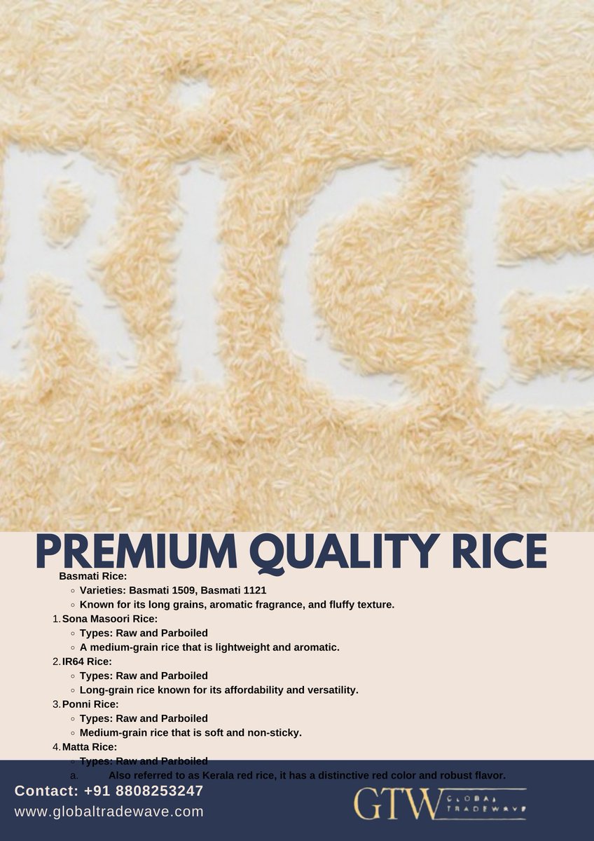 GlobalTradewave's tweet photo. #RiceFromIndia #ExportingFlavors #TasteTheWorld"  #globaltradewave
 Contact us:-
📞📱 +91 88082 53244
🔗 https://t.co/87NdFZyFej
💌 Mail on- 
globaltradewave@gmail.com https://t.co/q3vFH8Zdjo