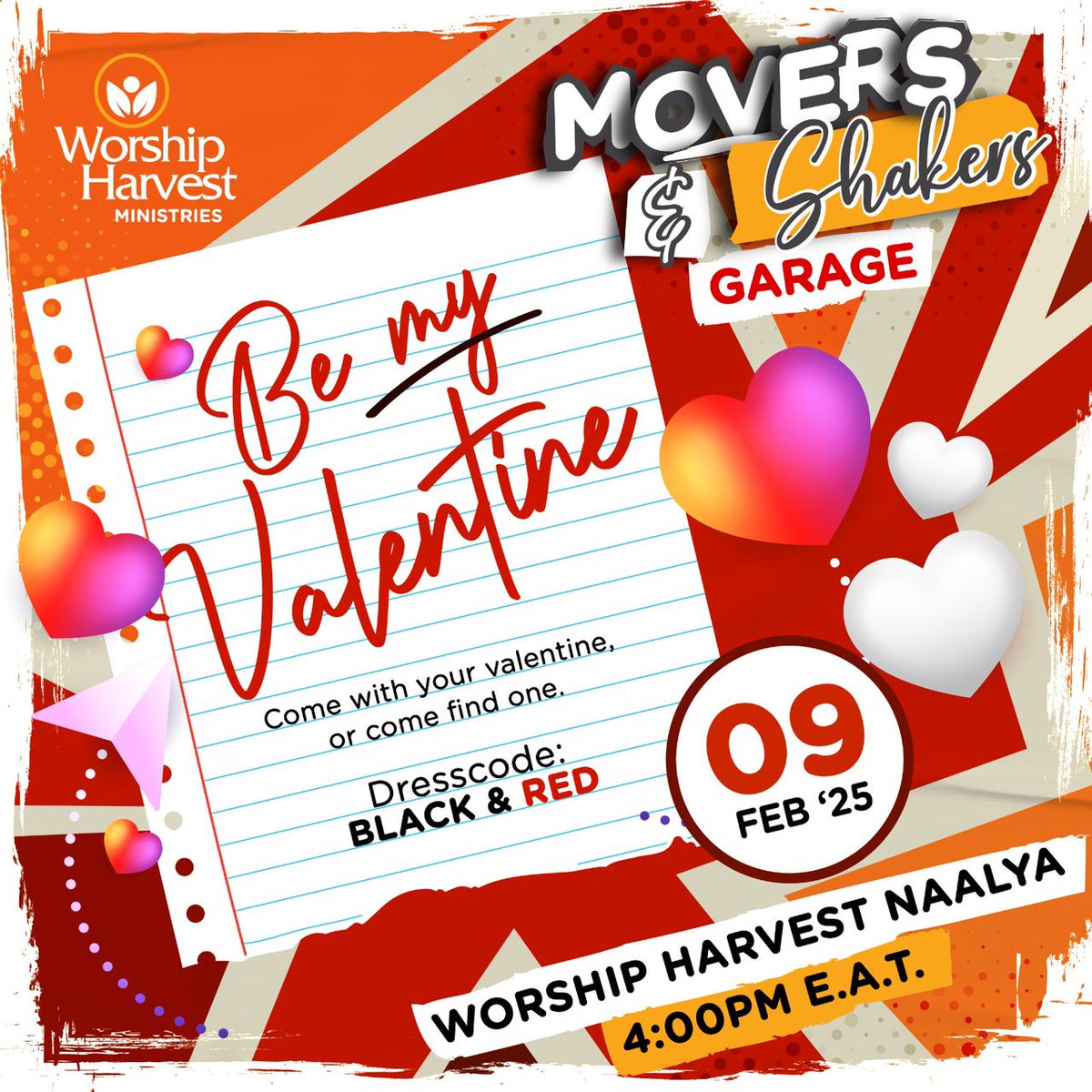 It’s the Movers &amp; Shakers Valentine Edition.

See you there, all ages are welcome. 
It’s going to be a BIG BANG 💥 

#MoversAndShakers
#WorshipHarvest
#AGloriousDestiny