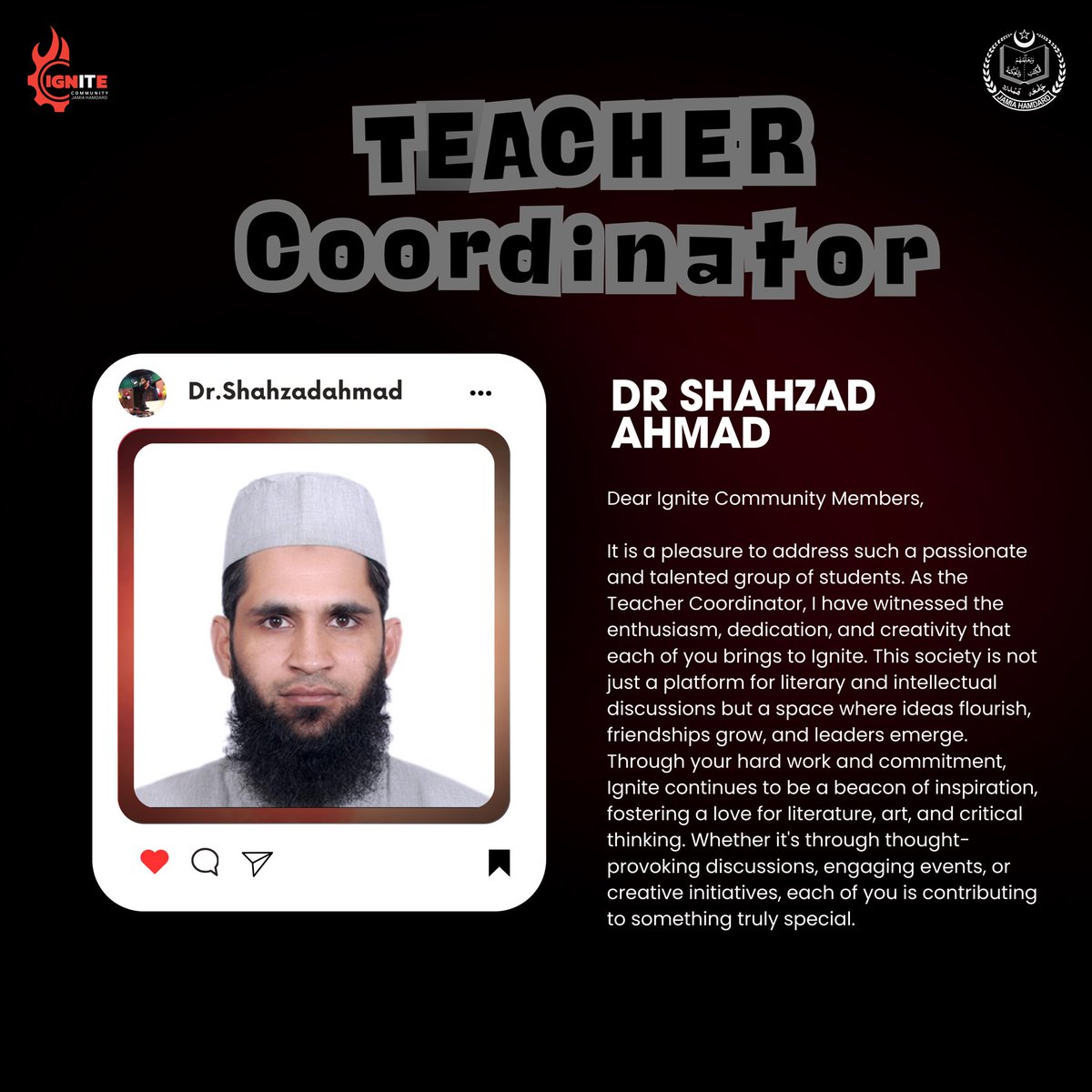 ignite_jh's tweet photo. With wisdom and dedication, our Teacher Coordinator, Shahzad Ahmad Sir, inspires the Ignite Community. A visionary in Forensic Toxicology, his expertise and mentorship drive innovation, growth, and a lasting legacy of learning and impact. https://t.co/67xwL9kI0D