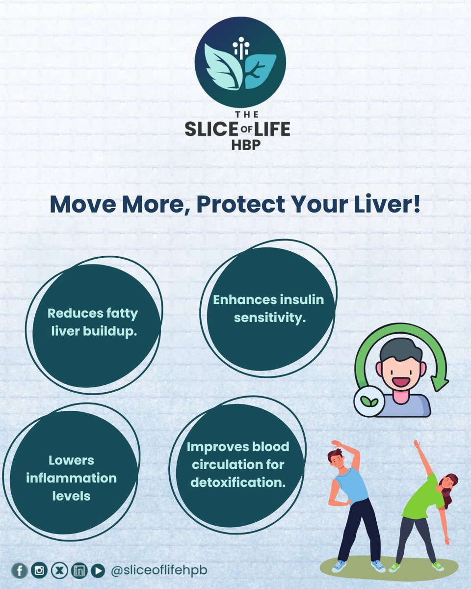sliceoflifehpb's tweet photo. Your liver loves movement! 🏋️‍♀️ Just 30 minutes of exercise a day can improve detoxification, boost metabolism, and prevent liver disease. Time to get moving! 💚 #LiverWellness #StayActive #HealthyLiving #WellnessGoals #MoveYourBody #ExerciseForHealth #LiverCare #dranubhav #hpb https://t.co/yQjPy2WvoJ