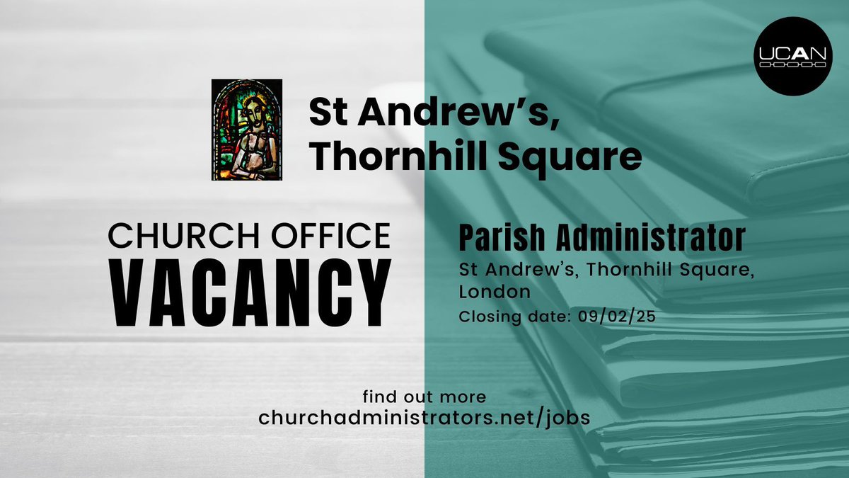 Final call to apply for the role of Parish Administrator at St Andrew’s, Thornhill Square, Islington! Be the first point of contact for the parish, implement efficient systems, and support a dedicated team across two churches.

Find out more and apply: buff.ly/3GDG6X6