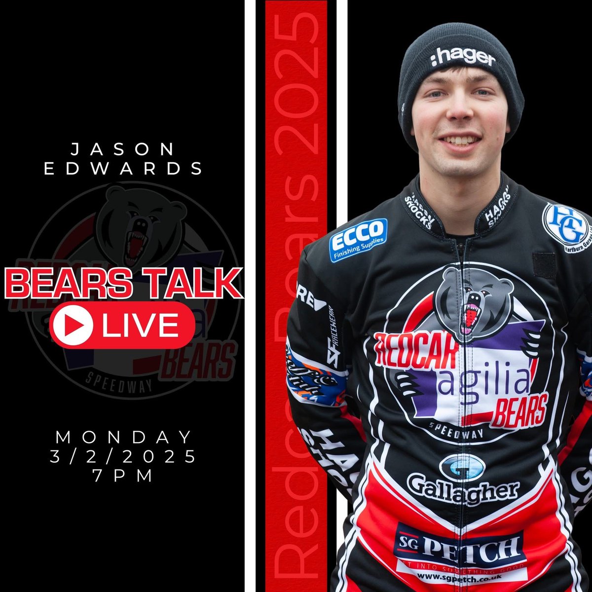 Bears Talk: LIVE! 

Join Ian Brannan as he welcomes Jason Edwards into the hotseat as The Billericay Blaster previews his 4th straight season in “Agilia” Bears colours! 

7pm LIVE on Facebook