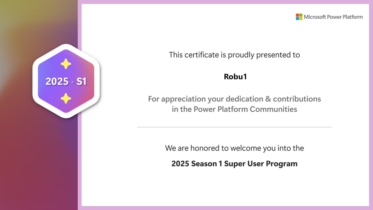 ROburotha's tweet photo. 💫Exciting News 💫

I’m honored to be joining the Power Platform and Dynamics 365 Communities Super User program as a Super User for Season 1, 2025. 

#PowerPlatform #Dynamics365
#SuperUser #SuperUserBuzz #CommunityEngagement
#TechInnovator #KnowledgeSharing
#MicrosoftCommunity https://t.co/MsRoDPpwDp