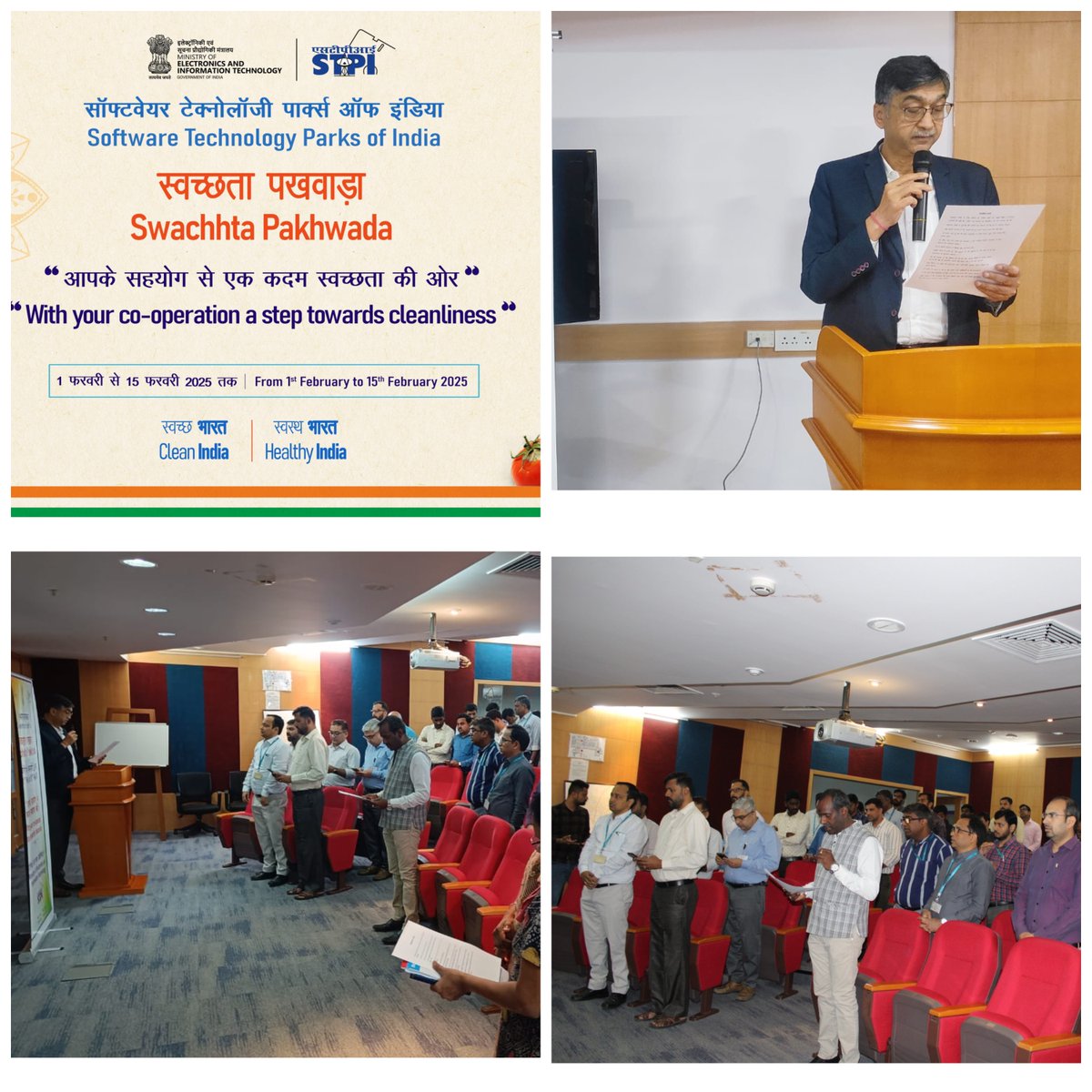 STPIBengaluru's tweet photo. #SwachhtaPakhwada is being observed from 1st to 15th Feb 2025 at STPI-Bengaluru.  

On 3rd Feb 2025, as part of SwachhataPakhwada2025, Dr. Sanjay Tyagi, Director-STPI Bengaluru administered the #Swachhata Pledge, motivating the staff to take a stand for cleanliness and hygiene. https://t.co/uO92ewecLl