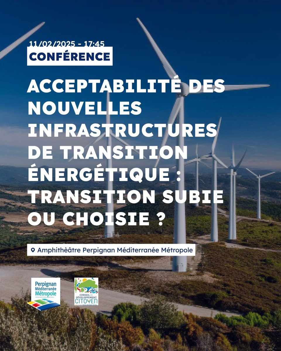 📢 Conférence citoyenne : Acceptabilité des nouvelles infrastructures de transition énergétique 🌍

Le Conseil de Développement Citoyen de PMM vous invite à une conférence sur : Acceptabilité des nouvelles infrastructures de transition énergétique : transition subie ou choisie ?
