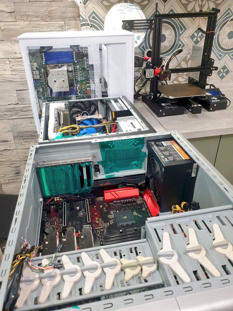 avatarsd2's tweet photo. Oh my🤖💩💔

#Supermicro H13SSL + abandoned #Genoa ES chip == not working

My current setup, intent to be DVR to capture 4K from my #Sony A7s

My server which I rebuild to make my current setup with Ryzen 7 5700x. Intent to run #PVE with my web server, #homeassistant, and my desktop. Hope I can put two #1080ti to run #DeepSeek locally. 

Definitely I seeking for a new #upwork opportunities to fulfill my flaw🥲