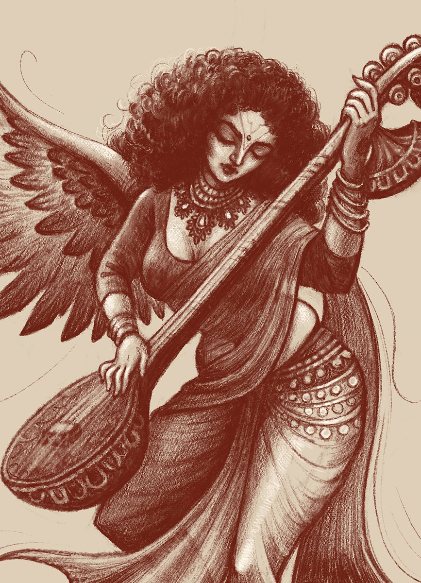 sen_mridul's tweet photo. A sketch I did yesterday to wish you all a belated Basant Panchami and Saraswati Puja. May Goddess Saraswati bless you all with immense knowledge and success.
#GoddessSaraswati #sketchbook https://t.co/T8Ji3RdCh7