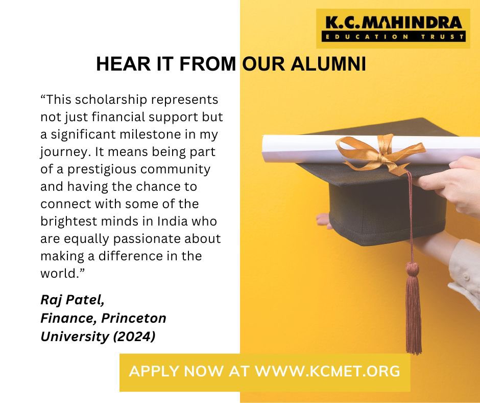Applications are NOW OPEN for the K.C. Mahindra Scholarships for Post-Graduate Studies Abroad!

🔗 Learn more &amp; apply here: scholarship.kcmet.org

💬 Know someone who could benefit? Share this opportunity with them!