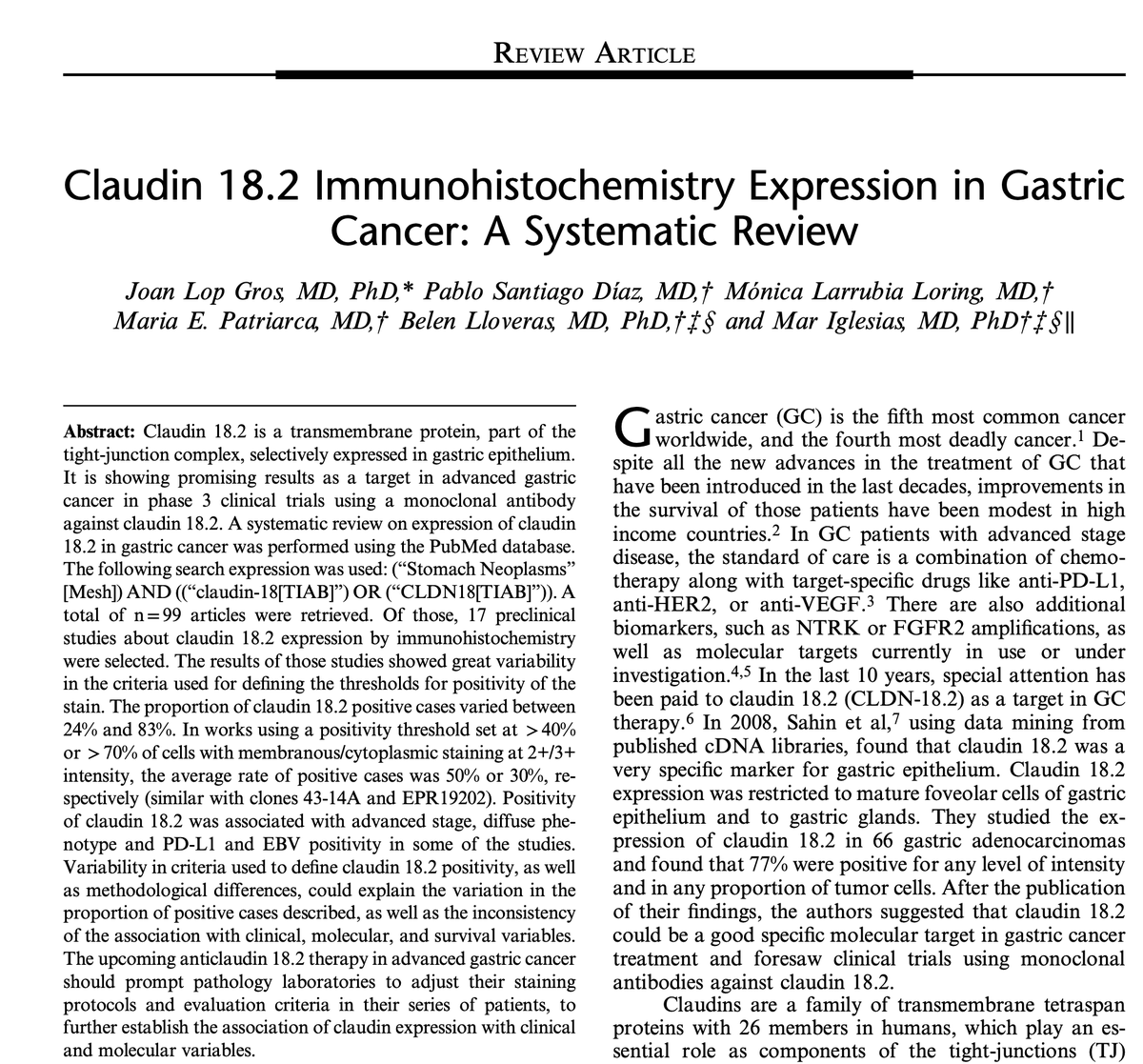 JoanWolfBig1's tweet photo. Finally! our comprehensive review on Claudin 18.2 IHC expression in gastric cancer has been published in Applied Immunohistochemistry &amp; Molecular Morphology! Check it out now! #CancerResearch #GastricCancer #Claudin18.2 #IHC #AIM https://t.co/gt9zBQIRkX