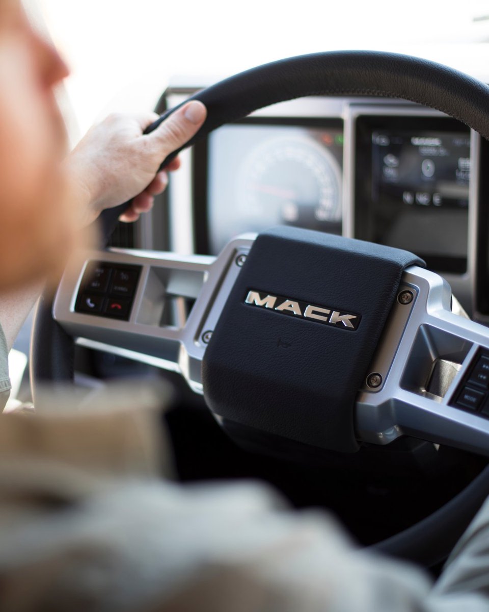 Macktruckingusa's tweet photo. Smarter steering, smoother driving. ๐ #MackCommandSteer cuts effort by 85% and strain by 30%. Enjoy extra comfort with a flat-bottom wheel and easy access to controls with smart buttons for infotainment and cruise control. https://t.co/MixJgLqJTL