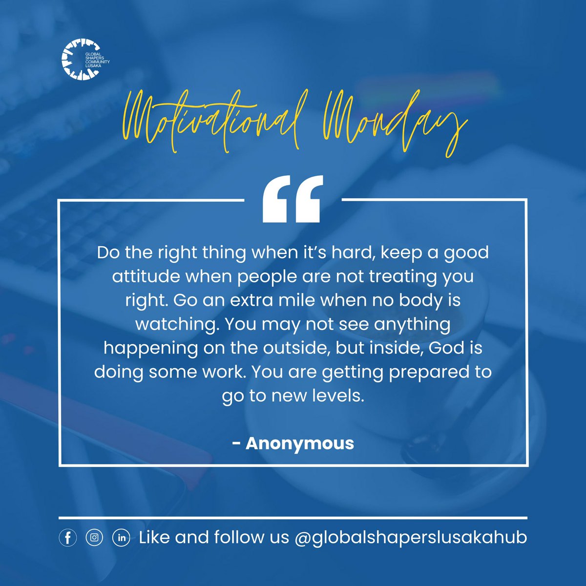 It’s a lovely month, a month full of #Love ! 

 As we dive into a new week, with a new and good attitude, do the right thing when it’s hard because the new levels you are about to experience are being prepared by God 🫶🏽 ! 

Our #Motivational_Monday to you 
#GlobalShapers #LGH