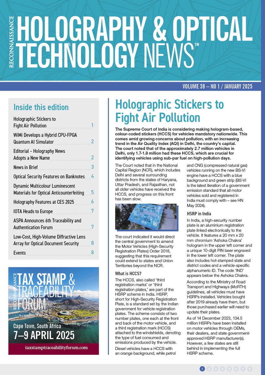 chandersjeena's tweet image. Download the complimentary copy of Holography &amp;amp; Optical Technology News, buff.ly/4idtua6 #holography #opticaltechnology #opticalsecurity #HSRP #holographicnumberplate #vehicleplate #thirdregistrationplate #colorcodedsticker #vehiclelabel #automotive #reconnaissance