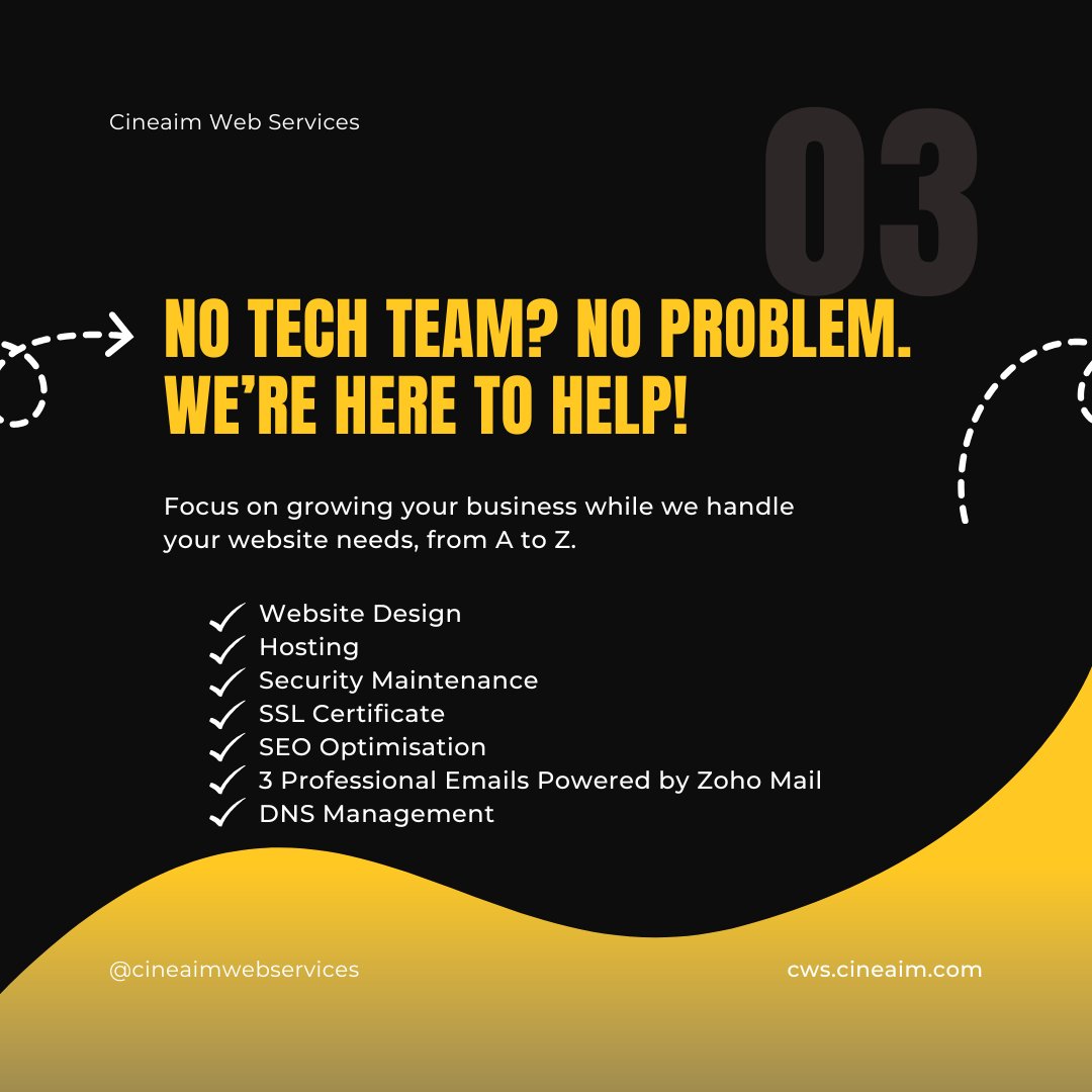 CineaimWebWorks's tweet photo. No tech team? No problem!

We take care of everything so you can focus on your business. From website updates to security and SEO, we’ve got your back.

#ProblemSolving #BusinessSuccess #GrowOnline #OnlinePresence #BusinessWebsite https://t.co/VDuZilUTTa