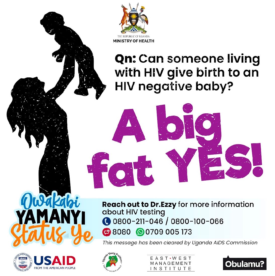 It is very possible to be living with HIV and give birth to an HIV negative baby. Always adhere to your treatment.

#EndAIDS2030Ug