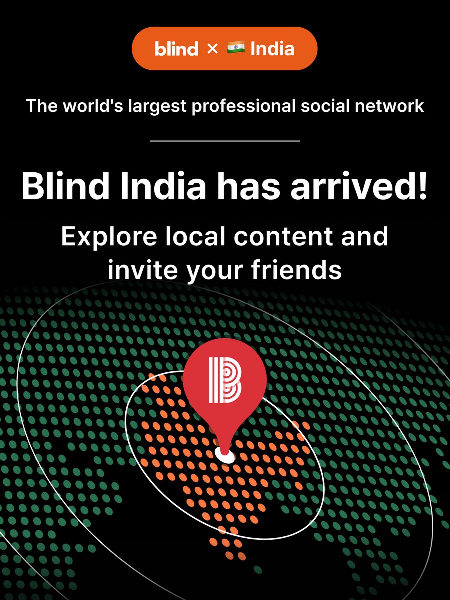 JoinBlind's tweet photo. 🇮🇳 Blind is Now Officially Available In India!

In our mission to bring workplace transparency across the globe, we are happy to announce that Blind—the world’s leading anonymous professional network—is now officially available in India.

While Indian professionals at global companies have already been actively using Blind, we are now excited to introduce a community tailored for India.

Find content about work issues on Blind with our newest local mode and follow new India-centered topics including India politics, work life, news and more to come.

#India #Tech #TeamBlind #TeamBlindIndia #fyp