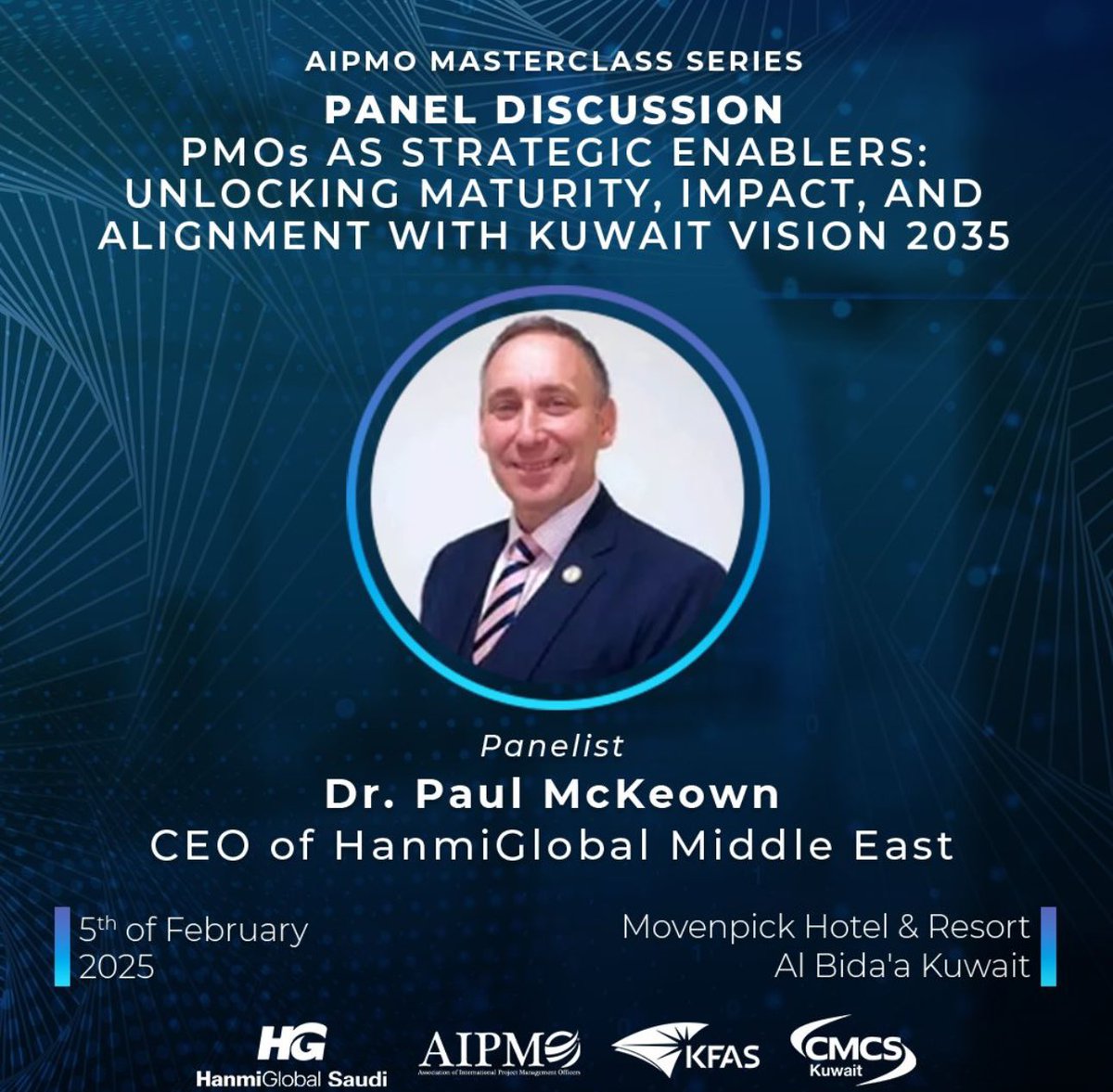 AIPMO_Certified's tweet image. AIPMO Masterclass Series – Panel Discussion 🌟
Dr. Paul J McKeown is a distinguished executive leader with extensive experience in consulting, governance, and program management. As the CEO of HanmiGlobal Middle East,..
🔗 Register here: lnkd.in/dXnmqPeq
#aipmo #PMO #cmcs