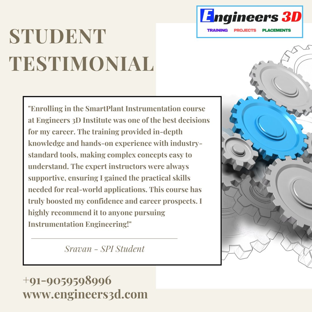 Engineers3d's tweet image. 🚀 Level Up Your Career with SPI! 🎯

Another success story! Our SmartPlant Instrumentation (SPI) training is transforming careers with hands-on learning &amp;amp; expert guidance. Ready to boost your future? Join us today! 🌟

#Engineers3D #SPITraining #Instrumentation #CareerBoost
