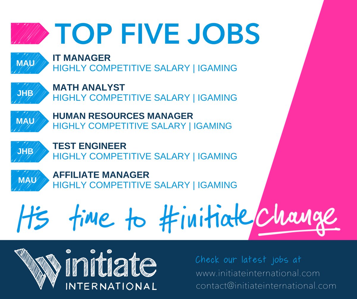 Let's start the month on a high note! 👏

Check out our Top 5 Jobs for some incredible opportunities available in the iGaming and Sportsbook industries!

Find out more &amp; see all our available roles: initiateinternational.com/jobs/ 🤩

#InitiateChange #Top5Jobs #iGamingCareers