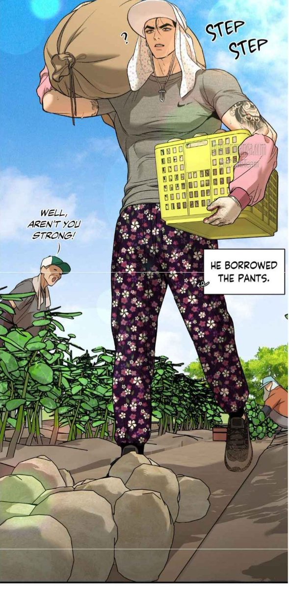NoAlibiSte's tweet photo. I genuinely didn't see this coming and I won't lie I laughed way too much at this whole dynamic 😂 

Jaekyung moving cucumbers and potates dressed like an old fashioned farmer made my day, maybe my whole week already 😂😂😂

"This is all Kim Dan's Fault!" 🤣🤣🤣 
#Jinxmanhwa https://t.co/hMxNmiwvOP
