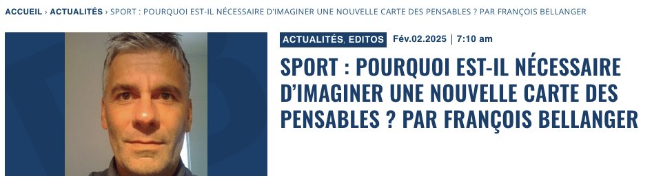 Sport : pourquoi est-il nécessaire d'imaginer une nouvelle carte des pensables ? par François Bellanger <a href="/transitcit/">BELLANGER/F</a> 

Entre la carte pyramidale des institutions et la carte rhizomique des pratiques libres, il est temps de repenser le sport en France à travers une nouvelle carte