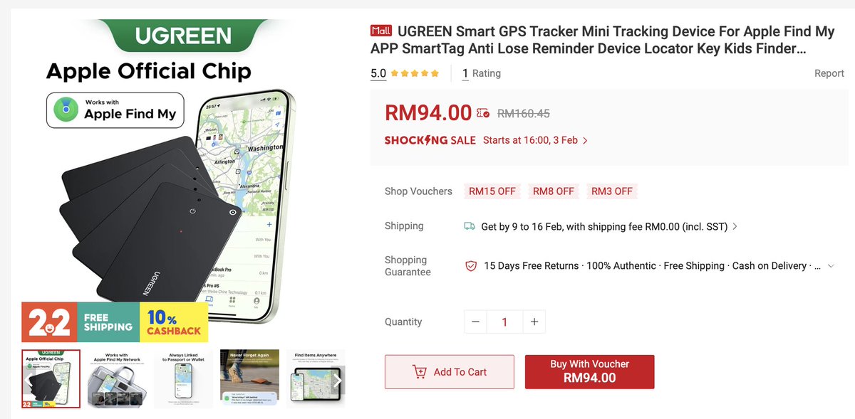 Ugreen Finder Slim – Penjejak Objek Apple Find My Senipis Kad Kredit s.shopee.com.my/8fDDjfXFwM
