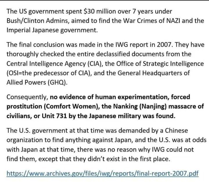 Dai_Inazuma's tweet photo. @teachwonna You're no knowledge

1) US spend 30 million dollars on searching 731 and others war crimes, the results was found nothing.

2) CCP brought up 731 in 1990s, they do not have documents to prove 731 exist and so-called human experience by using Manchuria Plague photos to lied it. https://t.co/KWRYmU9cyf